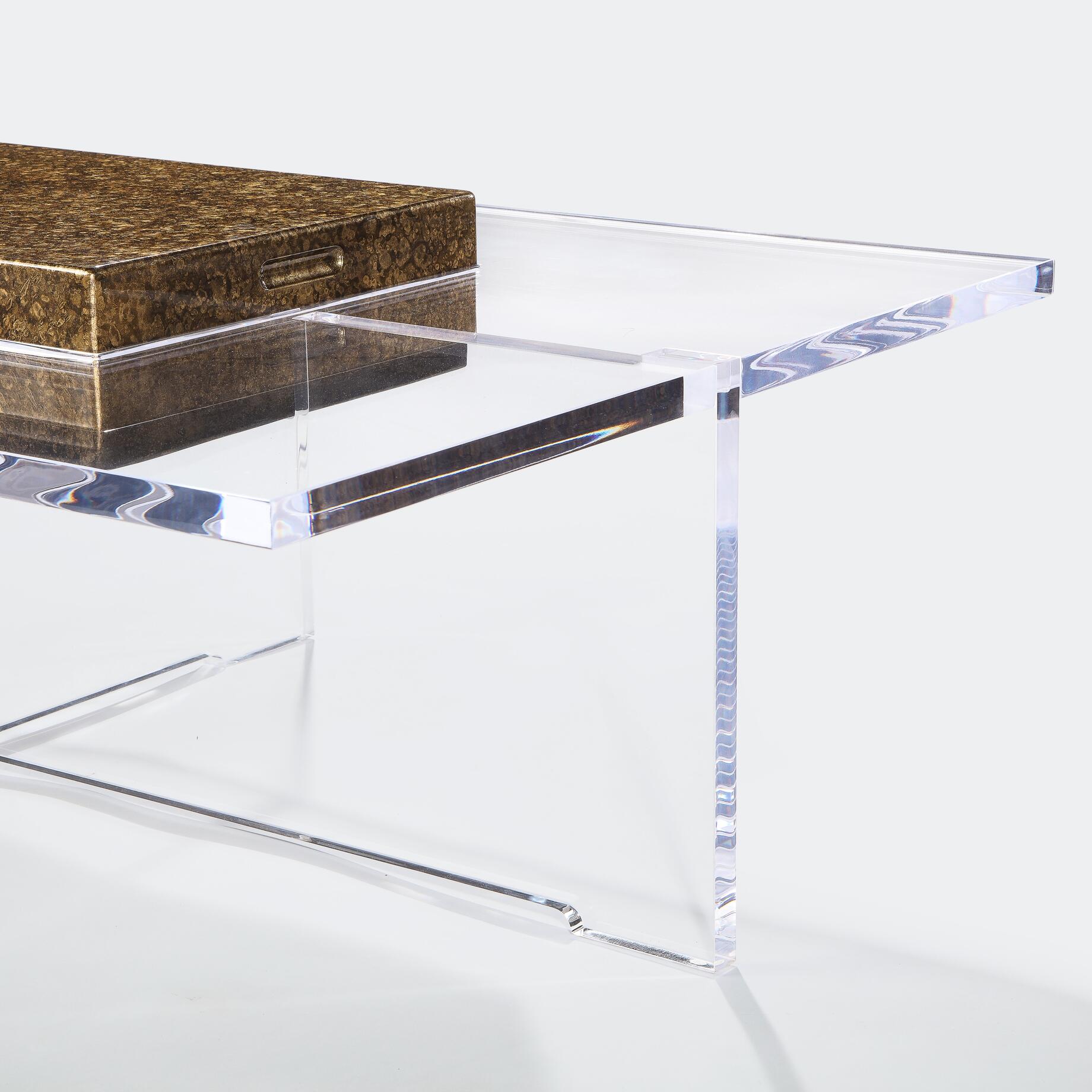 Bienenstock Coffee Table, Lucite, Gold Leaf Tortoise Shell, New Cotton: Antelope