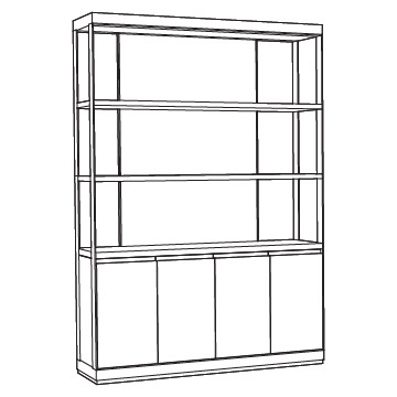 Avila Bookcase, 62 inches wide: 2 Shelves and Bottom Cabinet
