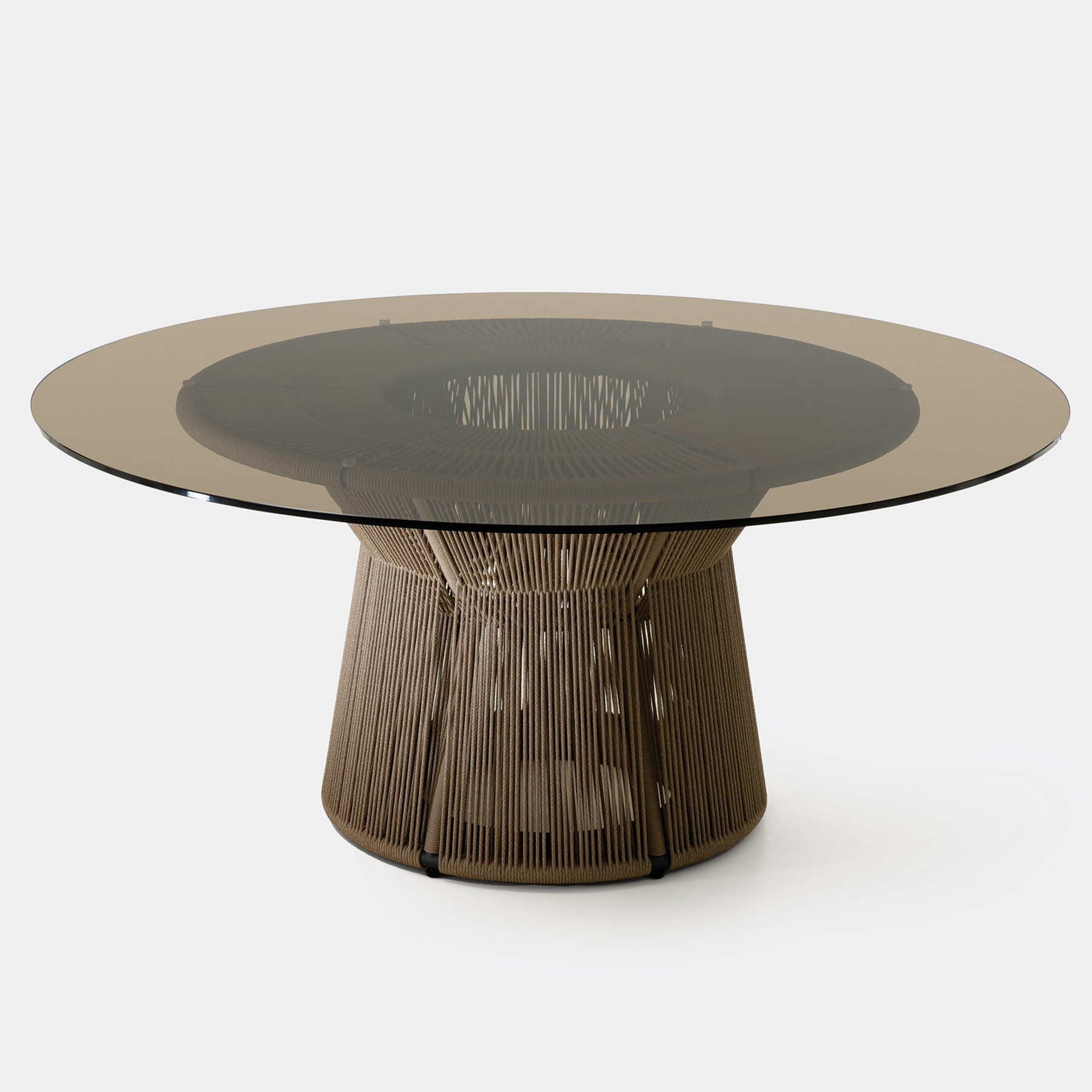Acacia Dining Table, Fawn Base, Bronze Glass Top