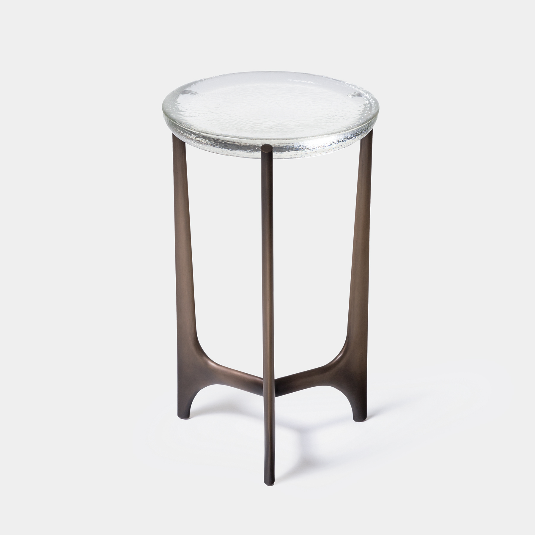Portia Drink Table Monument Light Bronze Base, Clear Cast Glass Top
