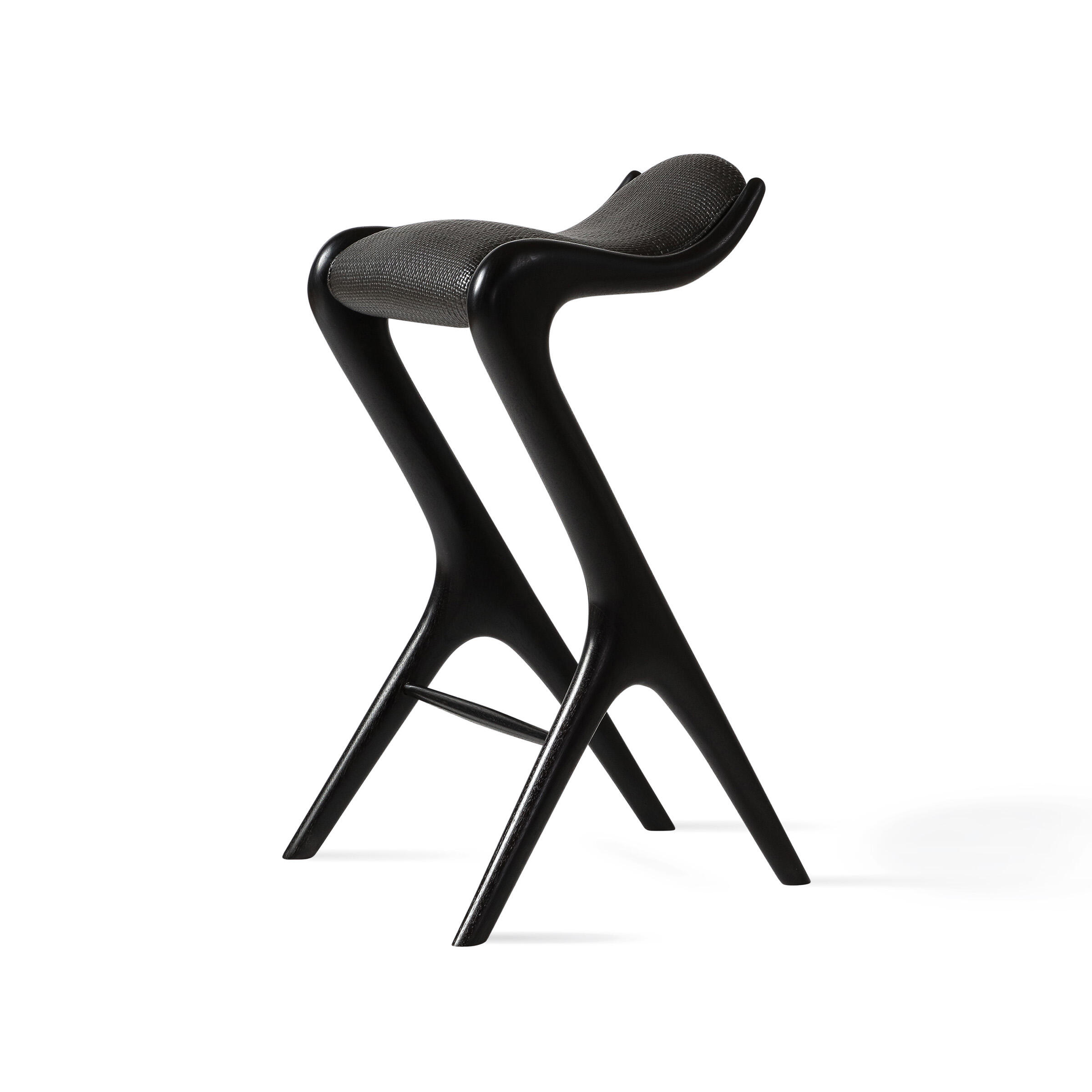 Sculpted Saddle Seat Barstool, Walnut Midnight, Woven: Black Brown