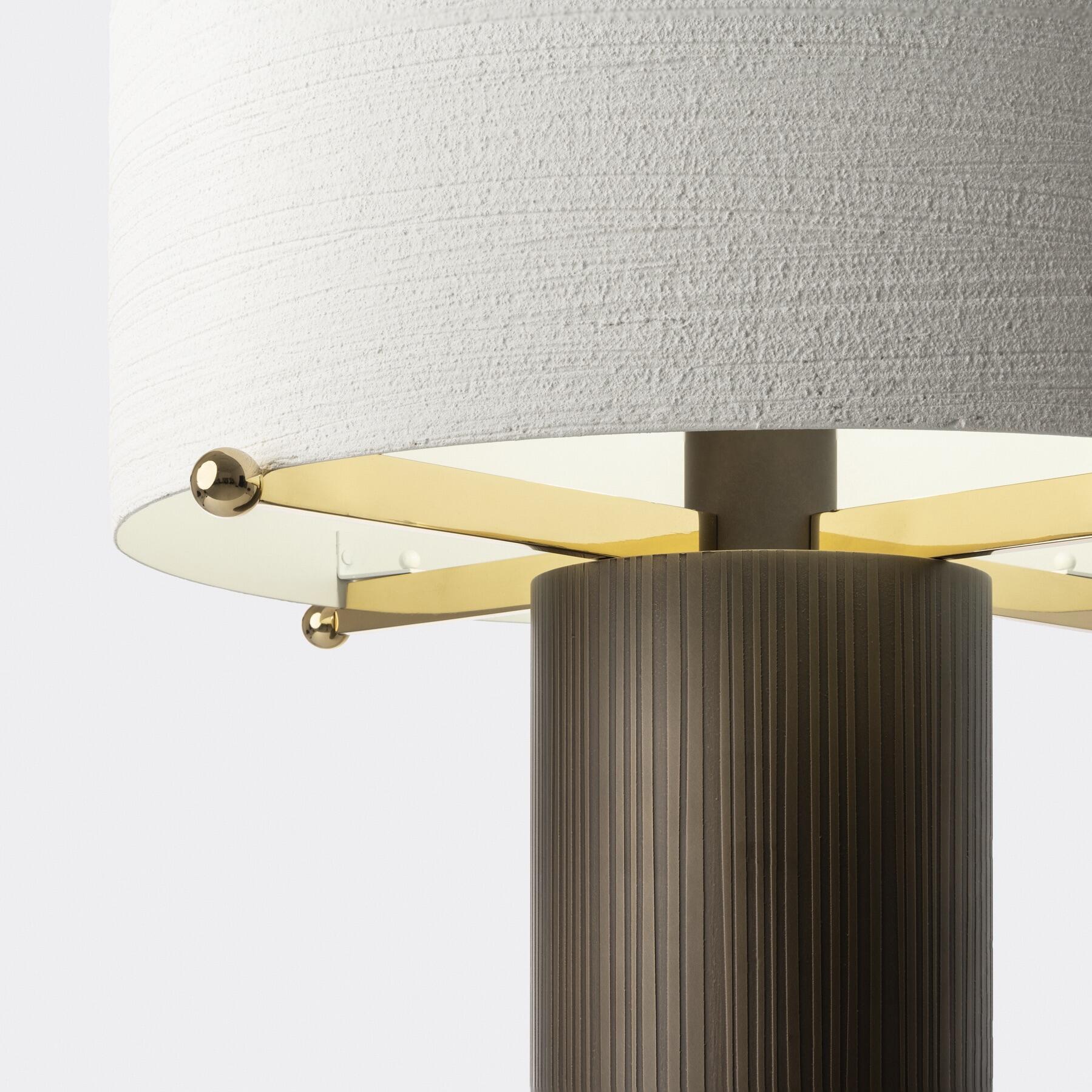 Sorbet Table Lamp, Etched Brass, Textured Plaster Shade