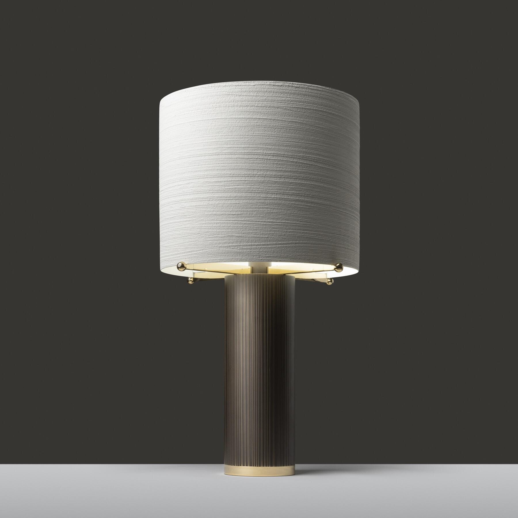 Sorbet Table Lamp, Etched Brass, Textured Plaster Shade