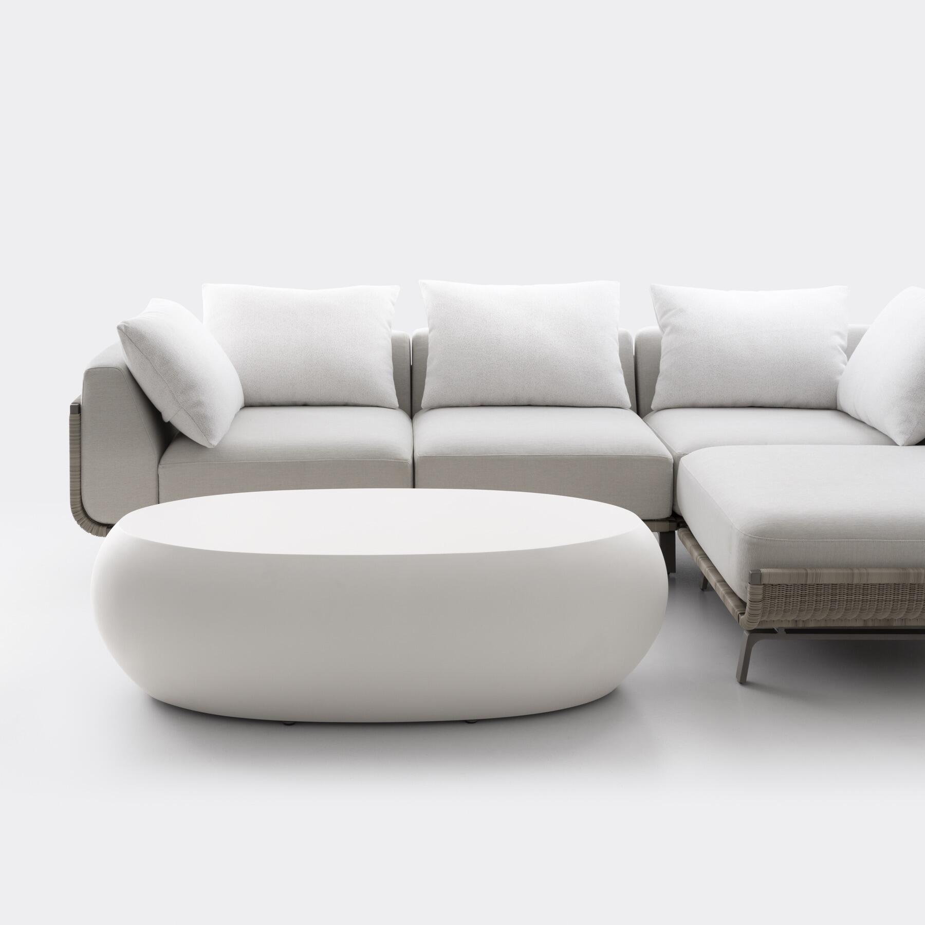 Plateau Cocktail Table, Polar White, Shown with Tortuga Sectional