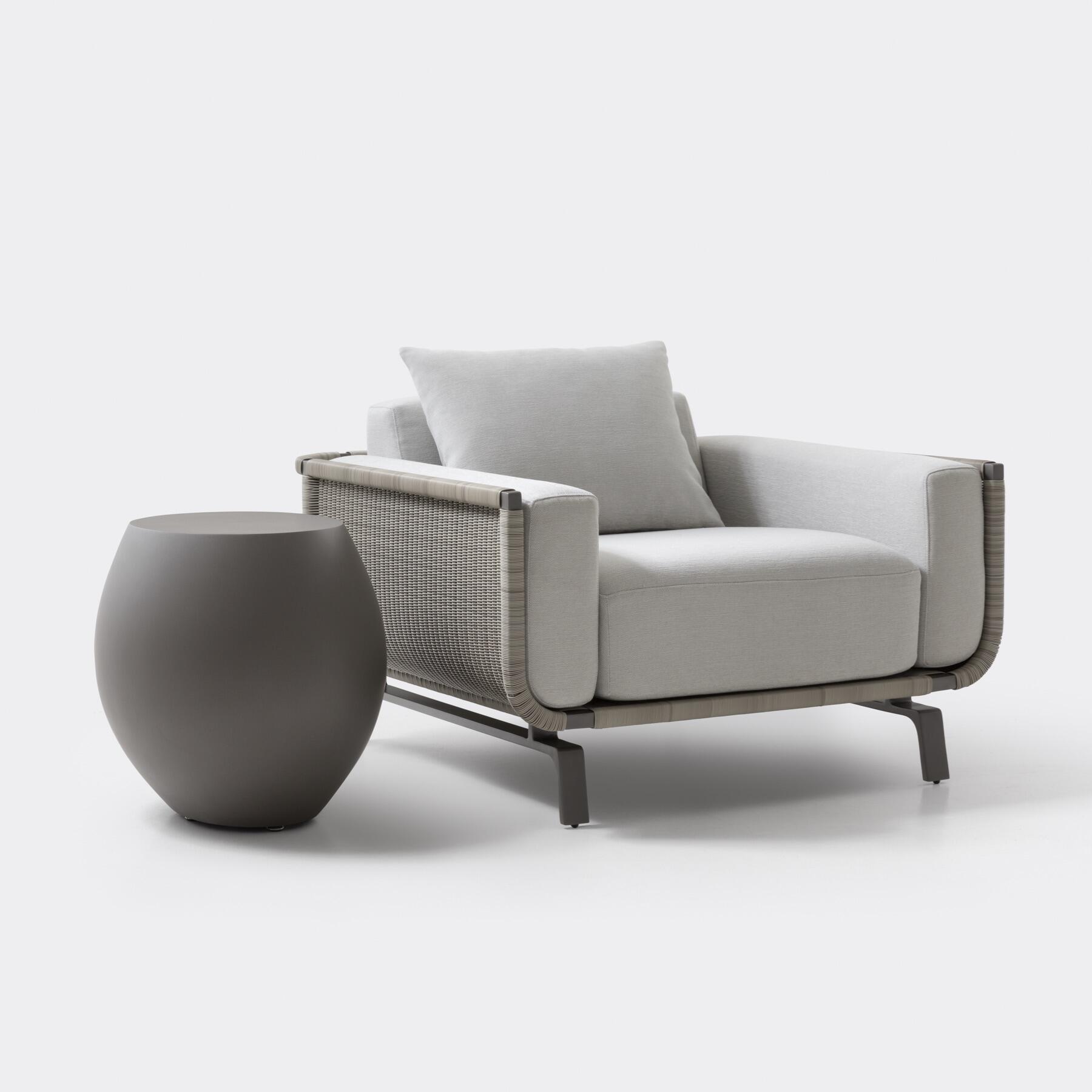 Plateau Side Table, Oyster, Shown with Tortuga Sectional