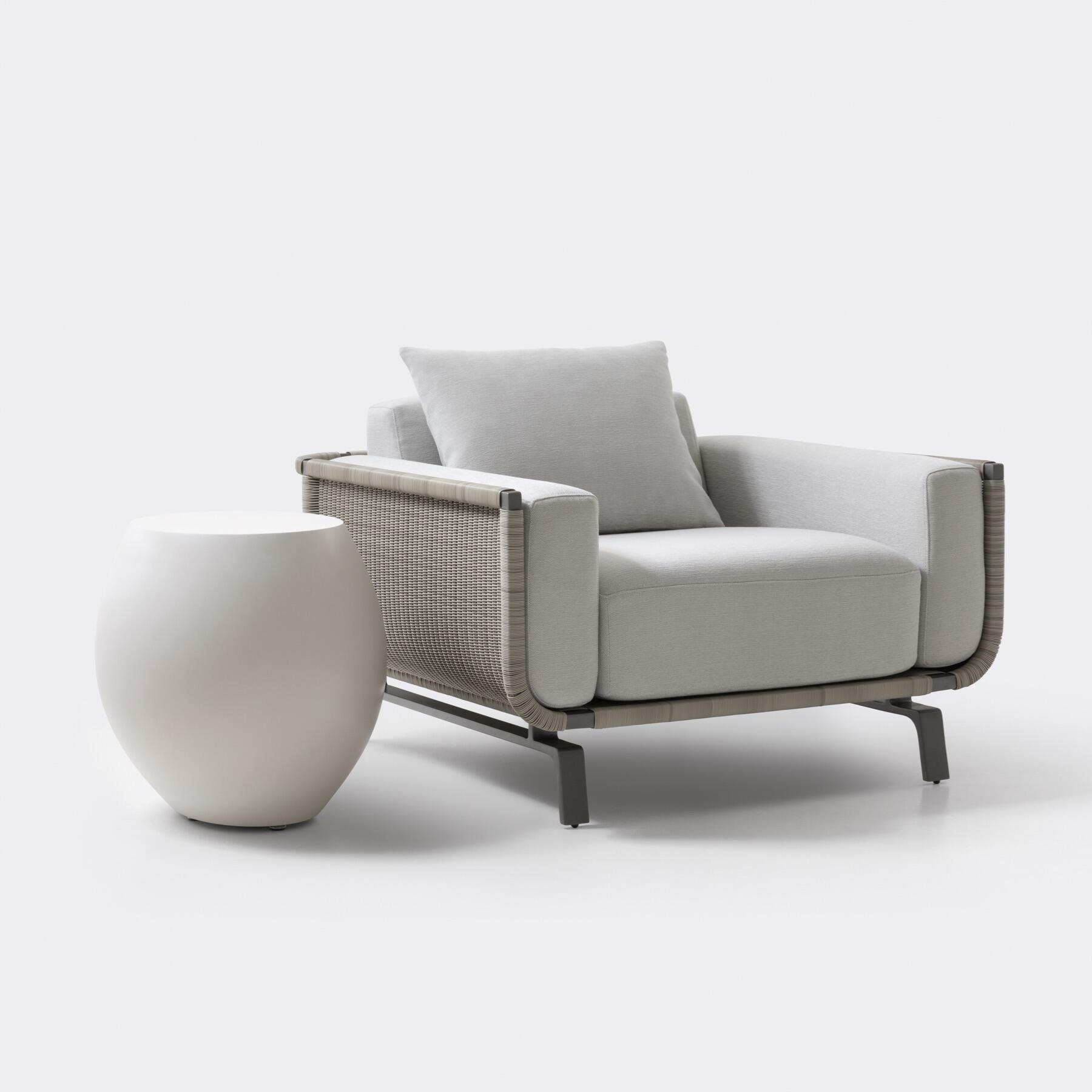 Plateau Side Table, Polar White, Shown with Tortuga Sectional