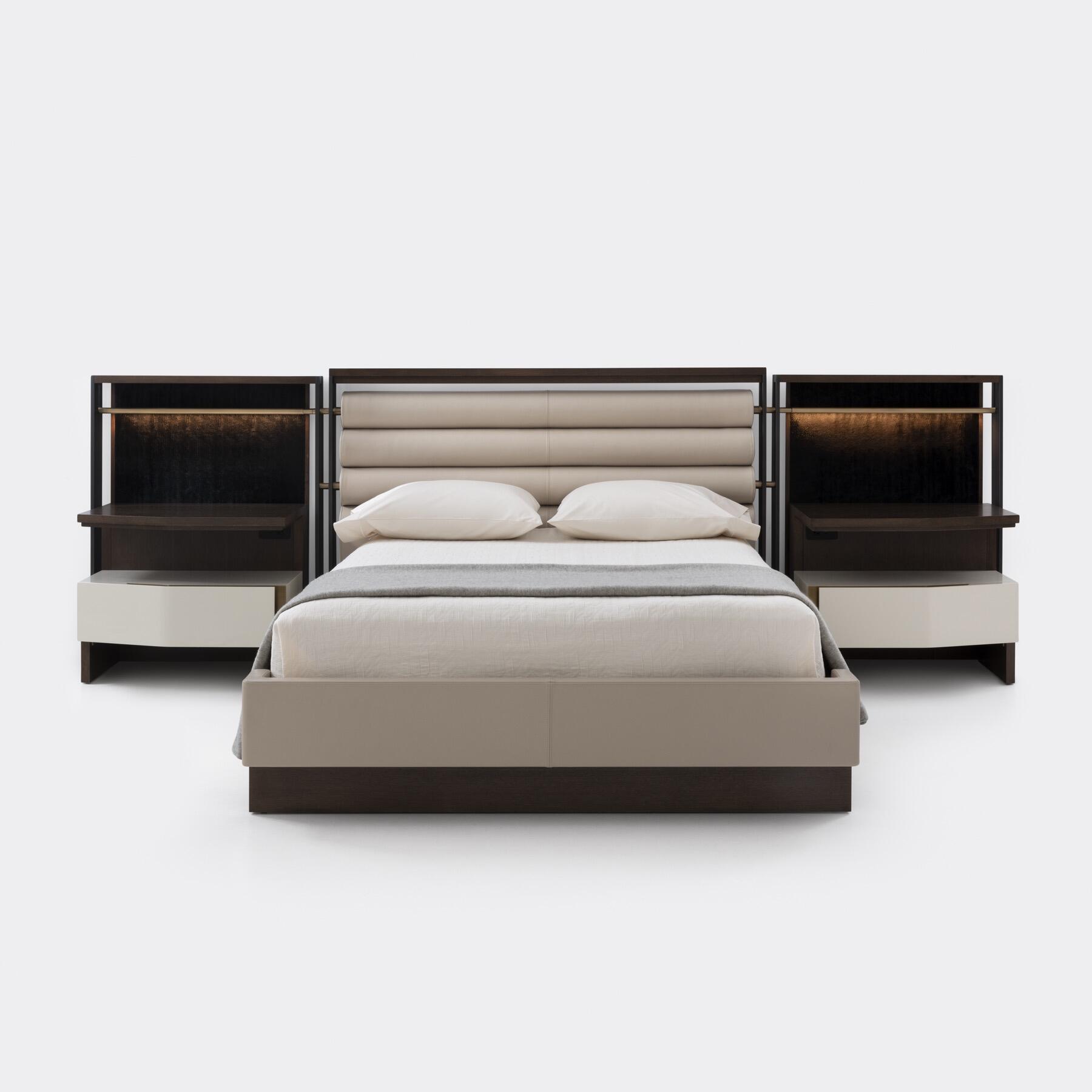 Eon Bed with Wings and Nightstand, Oak Shale, Cuba Limestone, Farrah Shadow