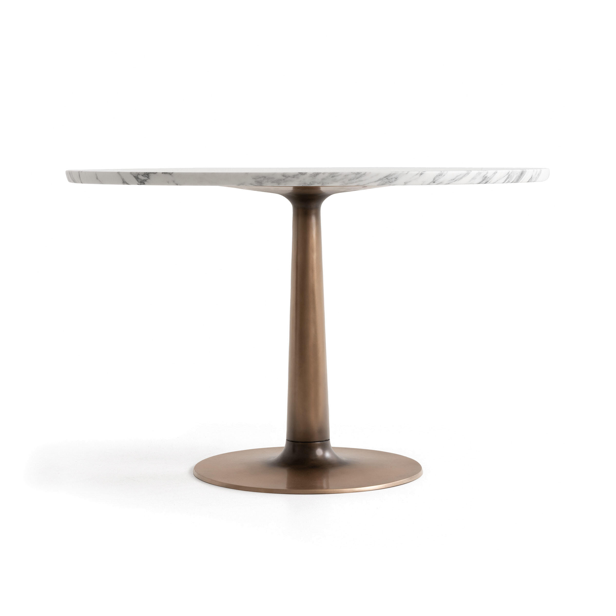 Martini Dining Table, 45in, Monument Light Cast Bronze Base, Arabescato Marble Top
