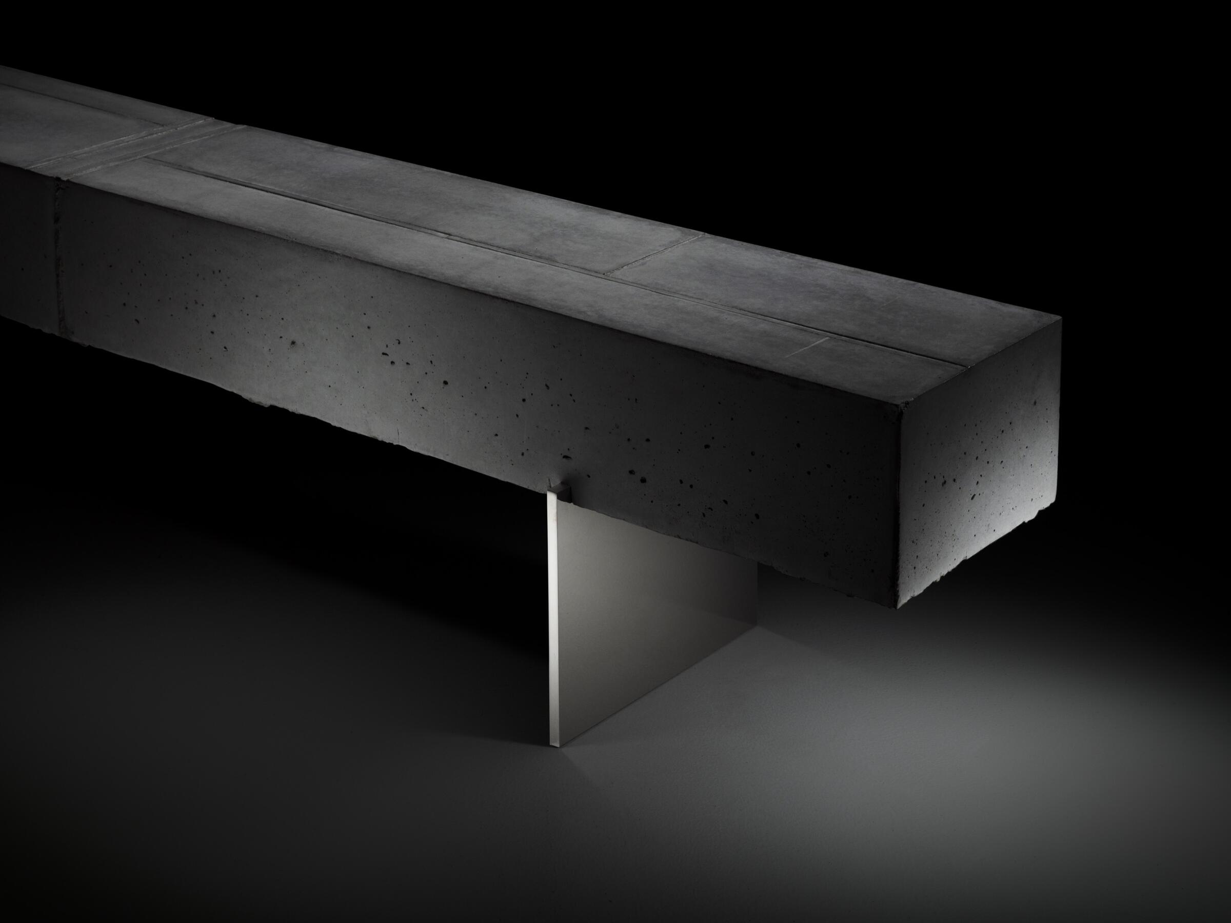 Concrete Blok Bench, 82 in, Mirrored Steel