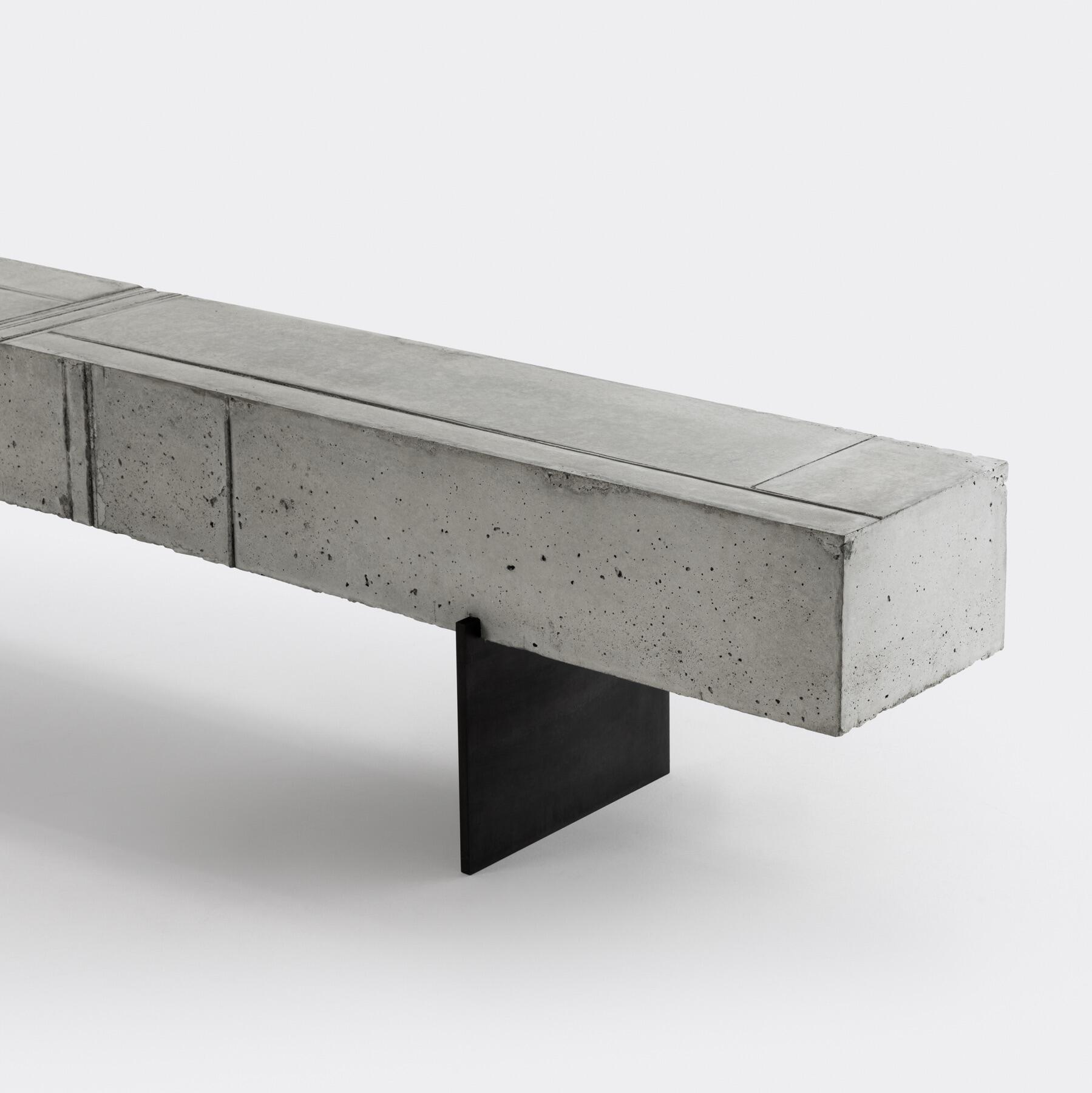 Concrete Blok Bench, 82 in, Blackened Steel