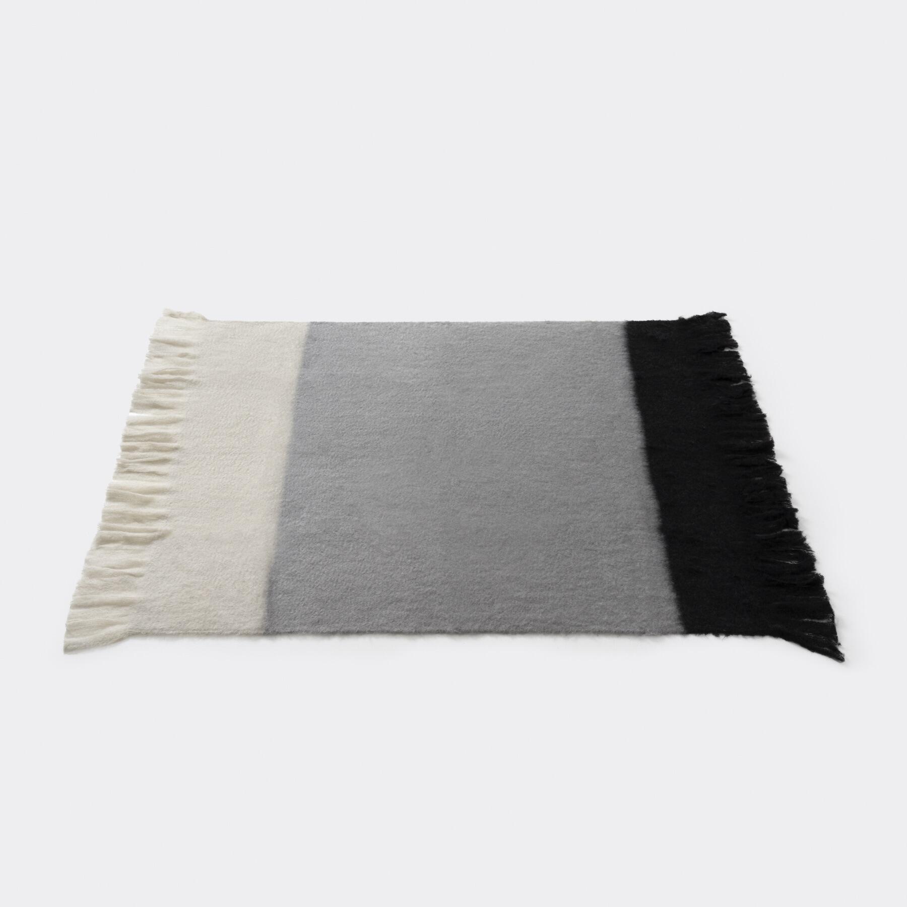 Mohair And Wool Color Block Throw, Black Grey White