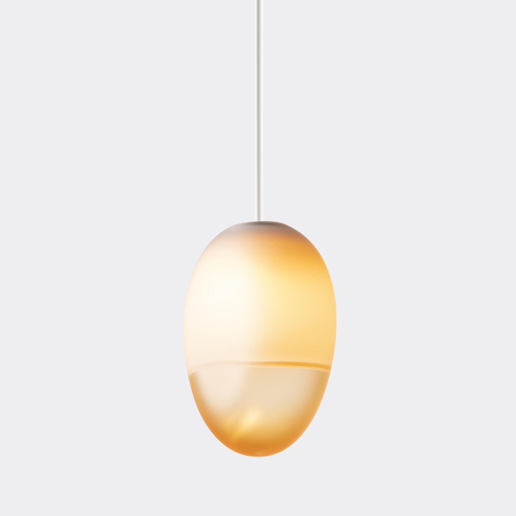 Pilule Satin Pendant, Blanc Lacquer, Satin Java and Whiskey Glass