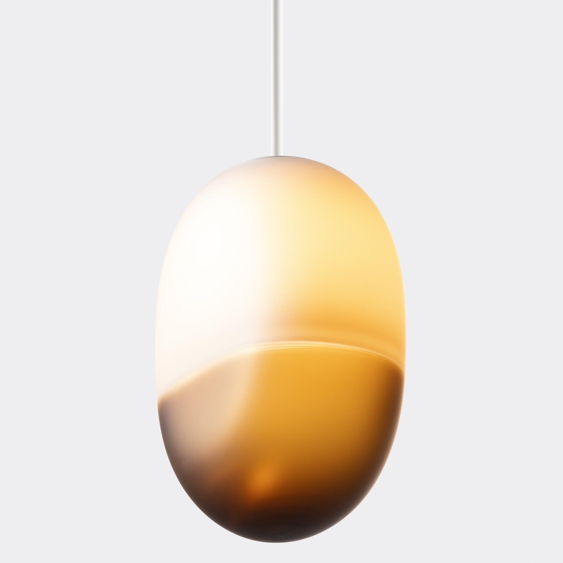 Pilule Satin Pendant, Blanc Lacquer, Satin Java and Old Gold Glass
