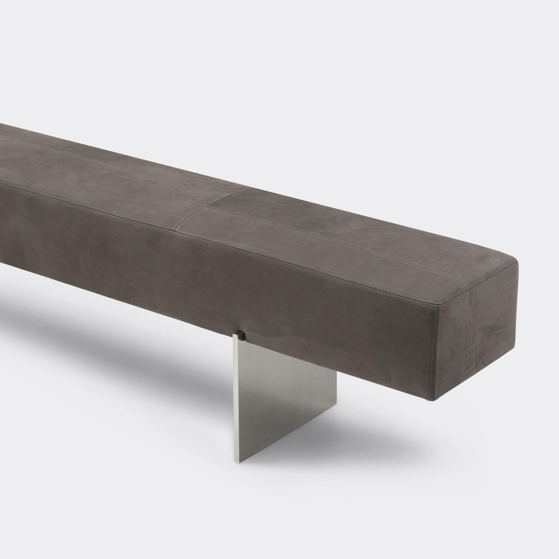 Upholstered Blok Bench, Leather, Mirrored Steel