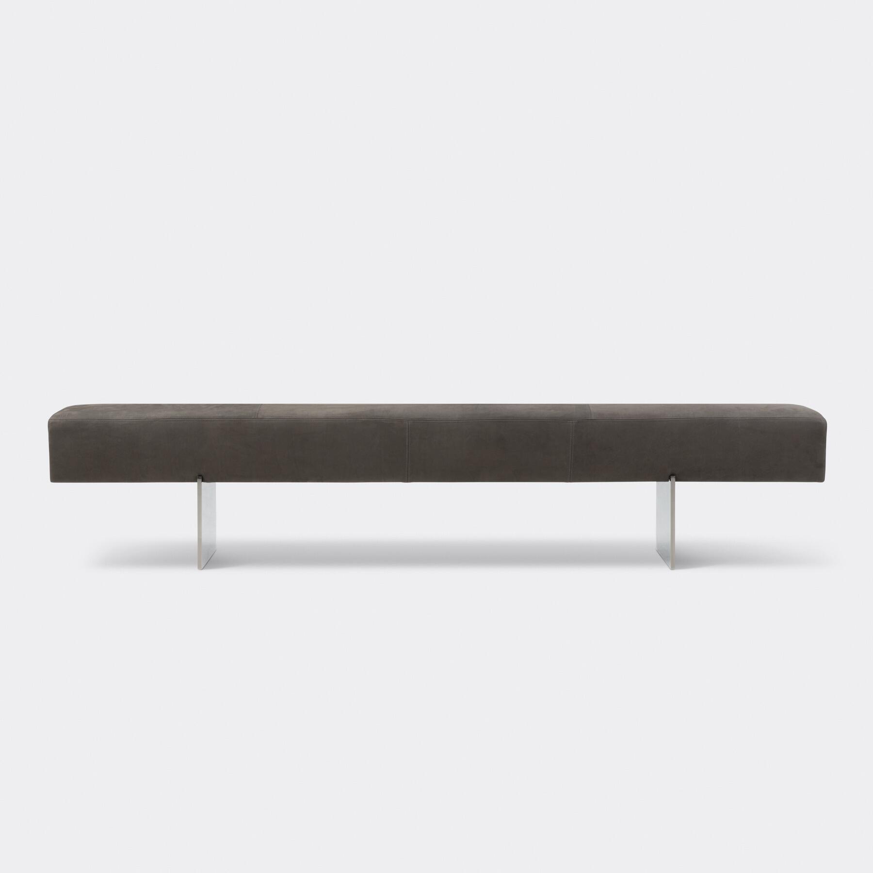 Upholstered Blok Bench, Leather, Mirrored Steel
