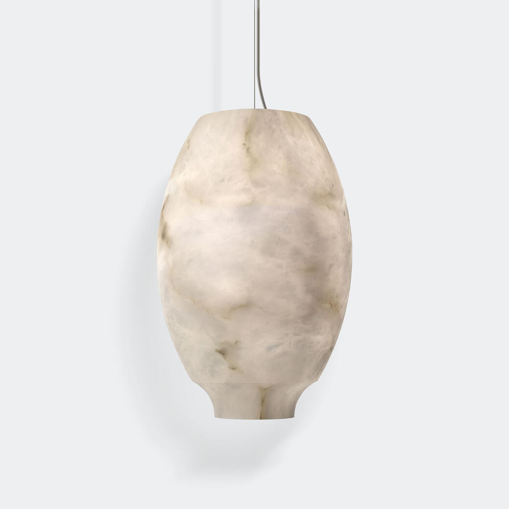 Colette Pendant, Matte White Canopy, Stainless Steel Wire Rope