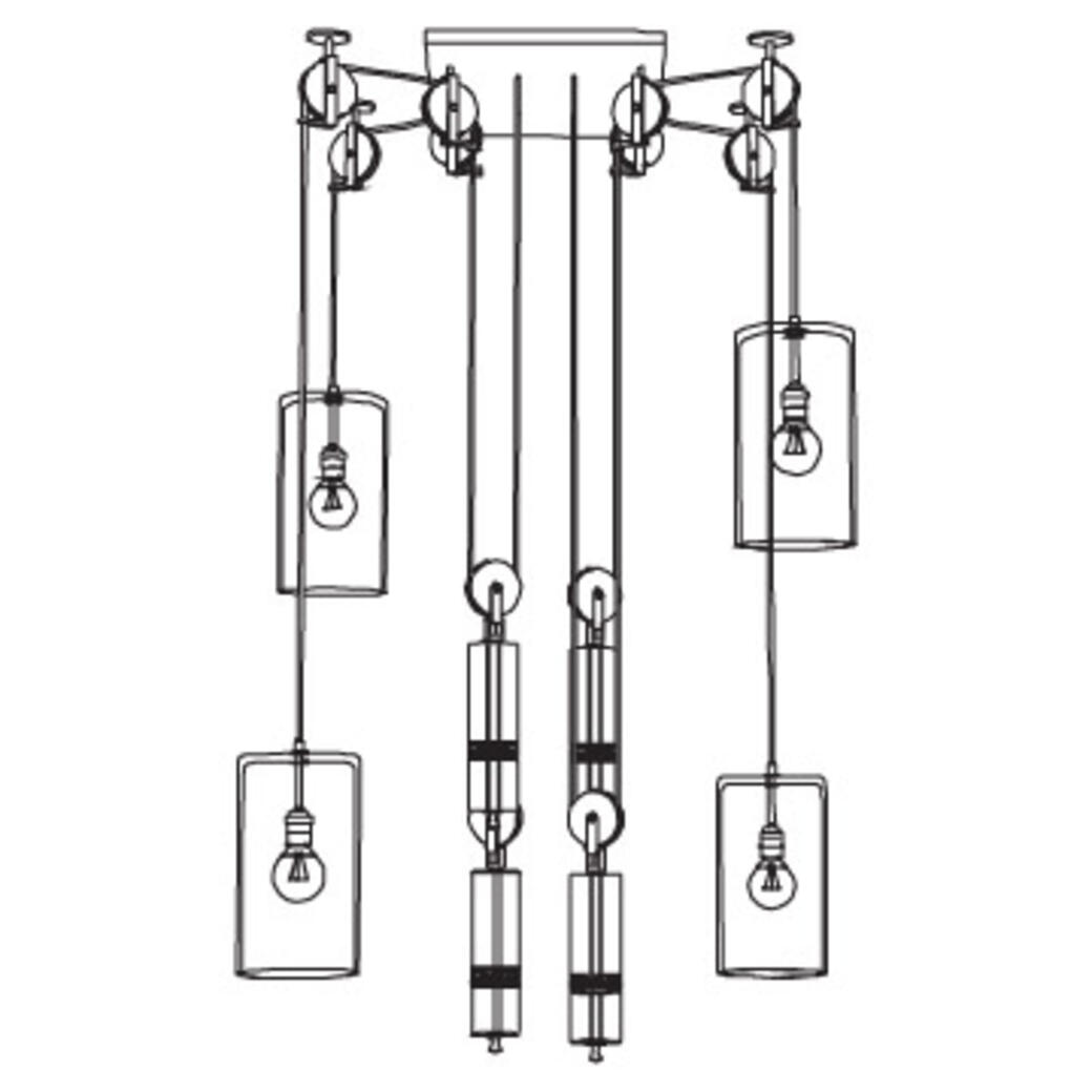 Counterweight Chandelier, 14 inches wide: 4 Pendants