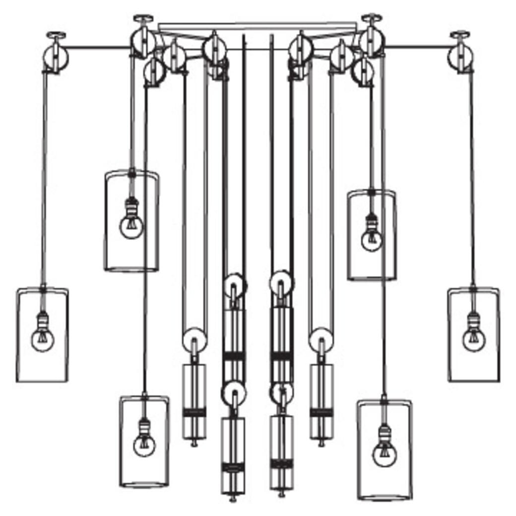Counterweight Chandelier, 27 inches wide: 6 Pendants
