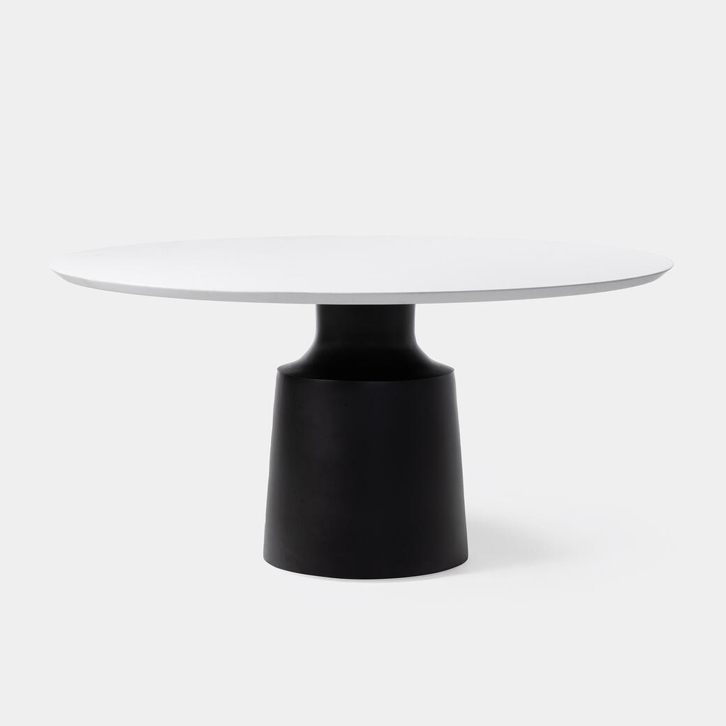 Peso Dining Table - Outdoor, Sz 2, Pure White Stone Top, Abyss Black Base
