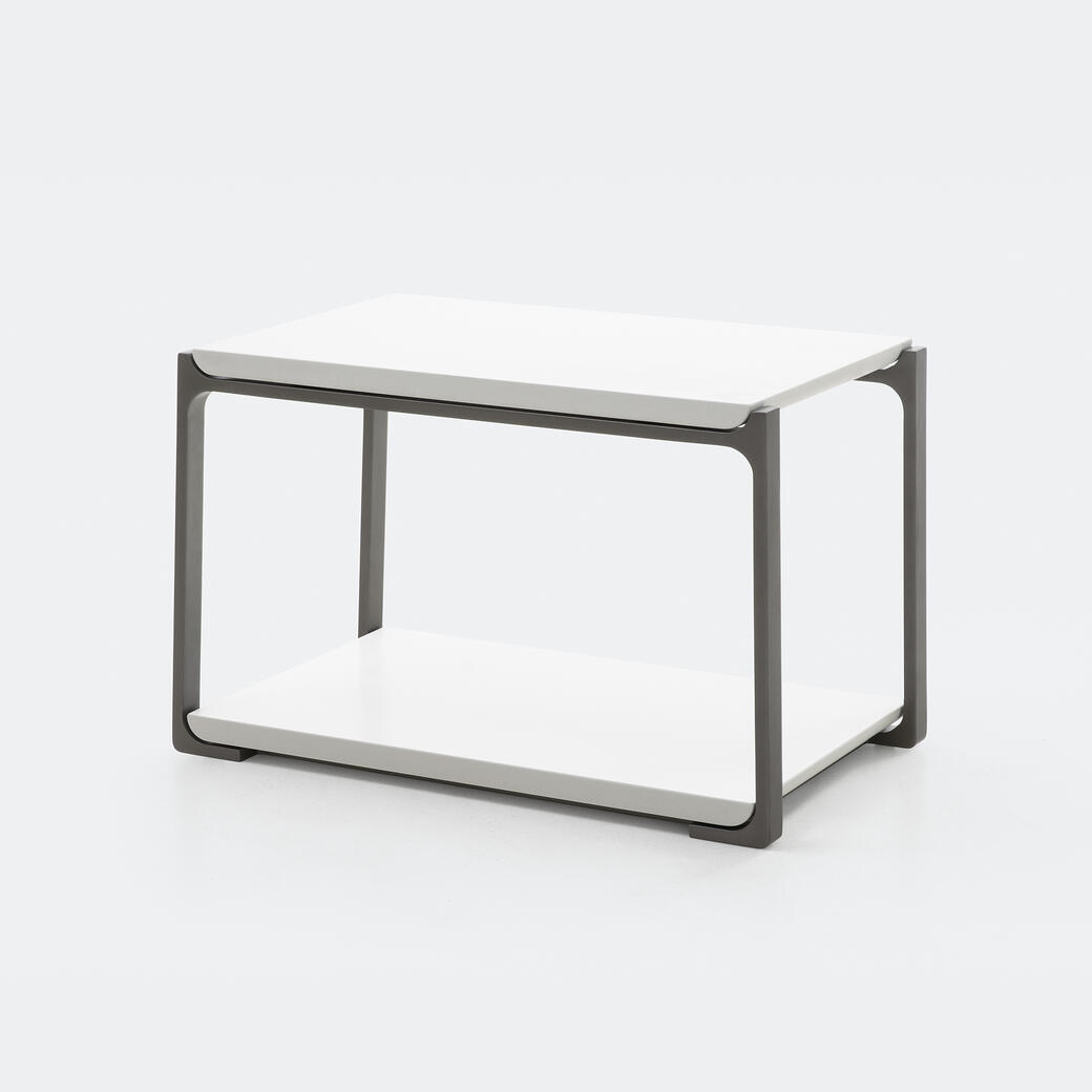 Plankton Rectangular Side Table Pure White Stone Top, Oyster Frame