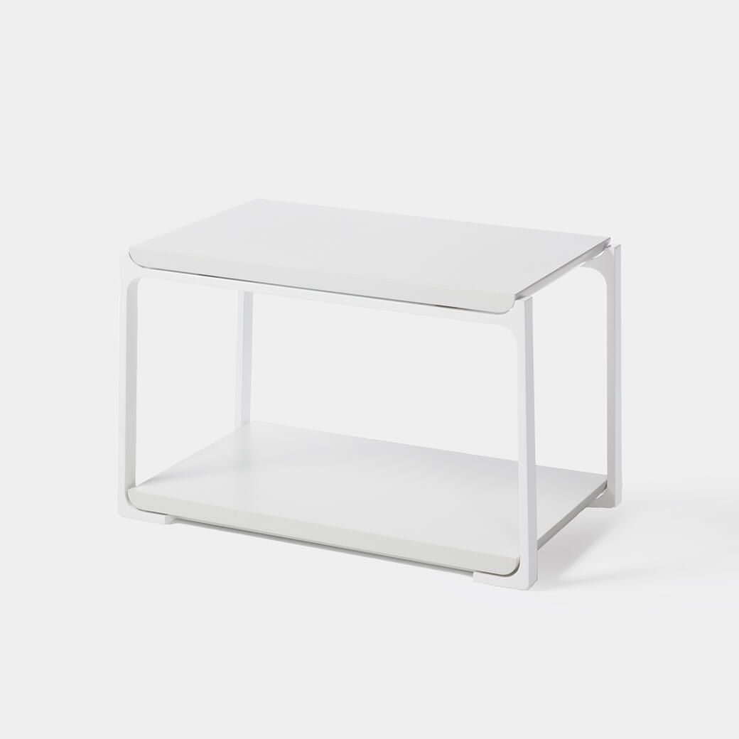 Plankton Rectangular Side Table Pure White Stone Top, Pearl Frame