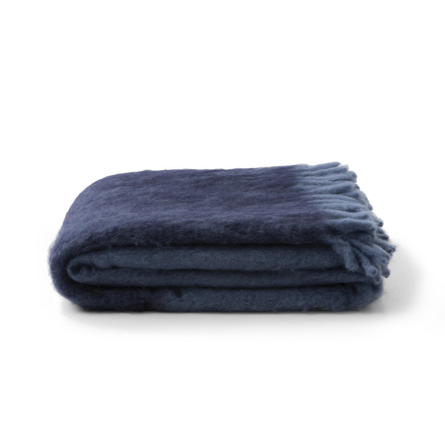 Mohair And Wool Throw, Suede Stitching, Blue