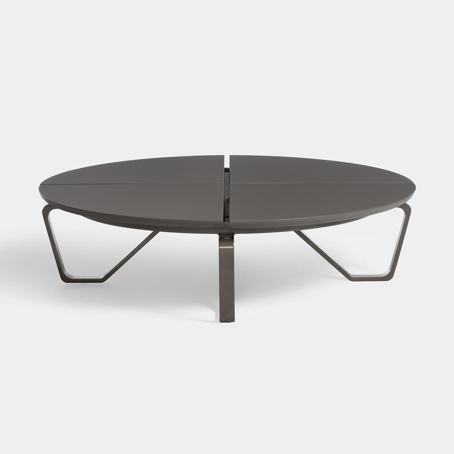 Meduse Round Cocktail Table with Cobalt Grey Stone Top and Basalt Frame