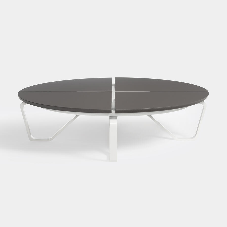 Meduse Round Cocktail Table with Cobalt Grey Stone Top and Pearl Frame