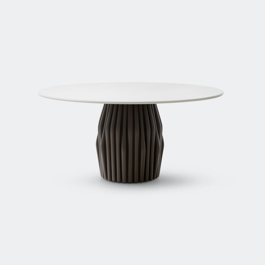 Oryx Dining Table with Oyster Base and Pure White Top