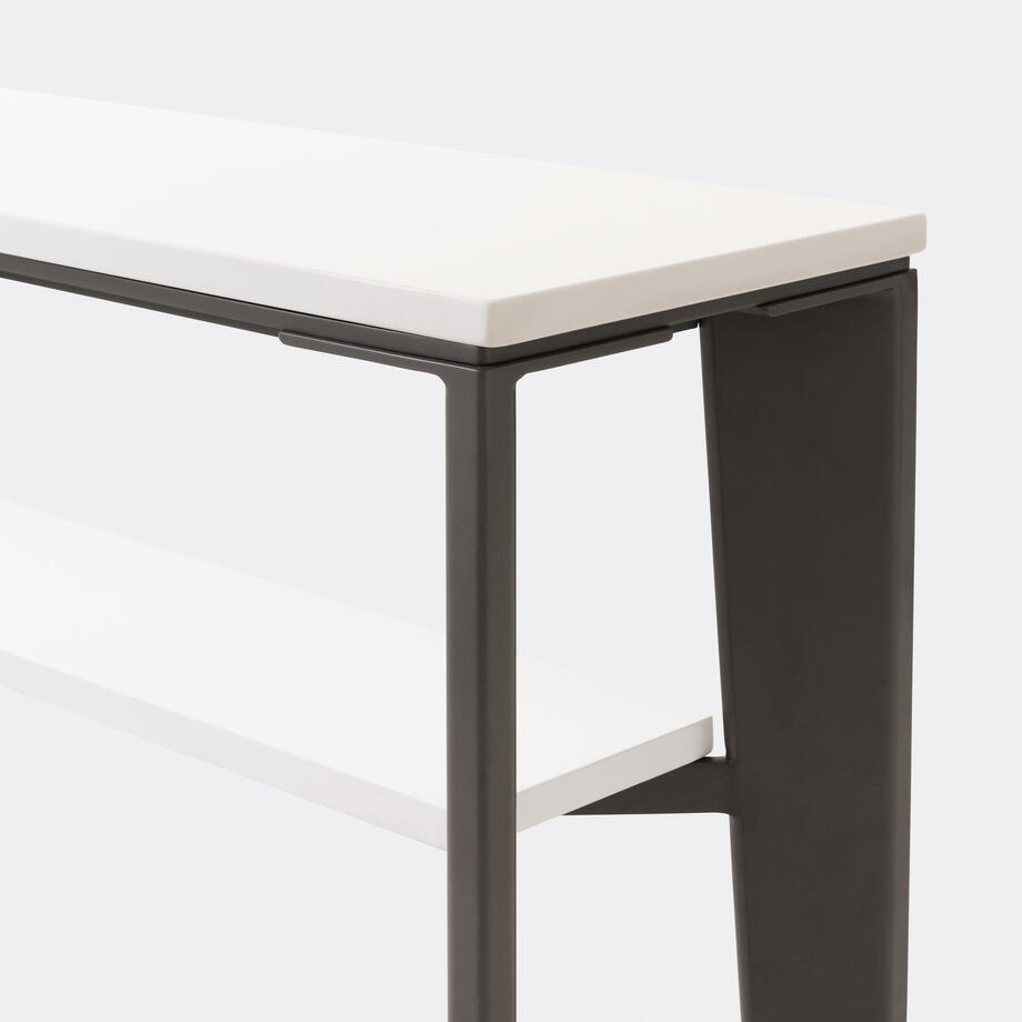 Keel Console, Pure White Stone Top, Basalt Frame