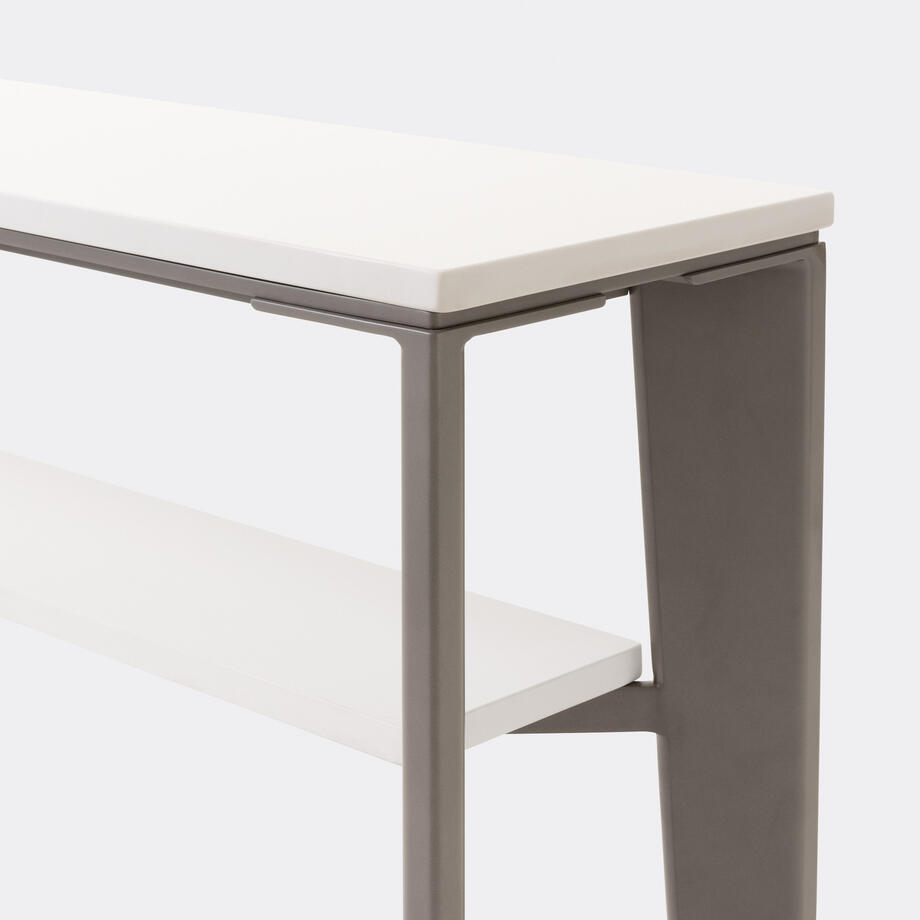 Keel Console, Pure White Stone Top, Oyster Frame