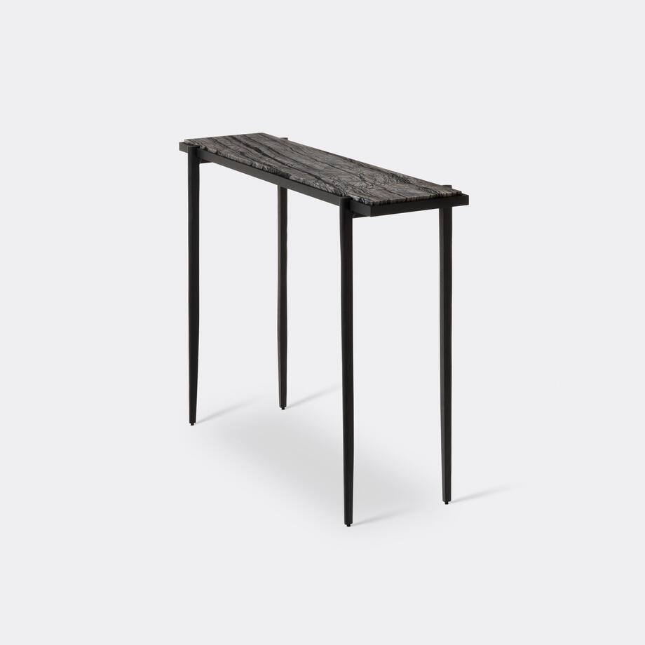 Lark Console, Hand Forged Iron Base, Silver Wave Stone Top