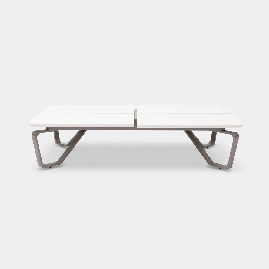 Meduse Rectangular Cocktail Table, Pure White Stone Top, Oyster Frame