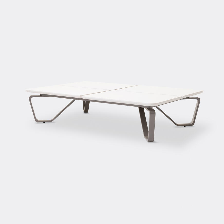 Meduse Rectangular Cocktail Table, Pure White Stone Top, Oyster Frame