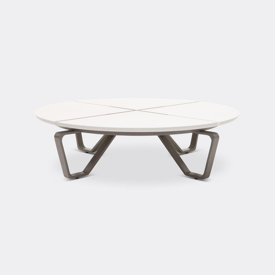 Meduse Round Cocktail Table, Pure White Stone Top, Oyster Frame