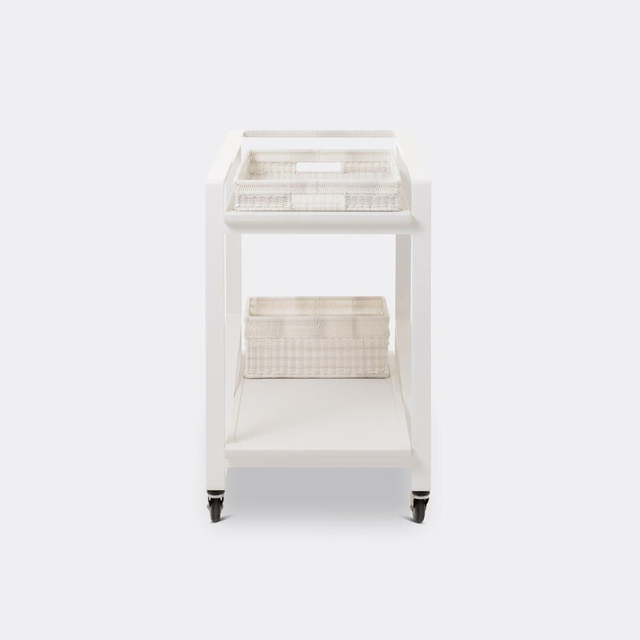 Omura Bar Cart, Pure White Stone Top, Pearl Frame