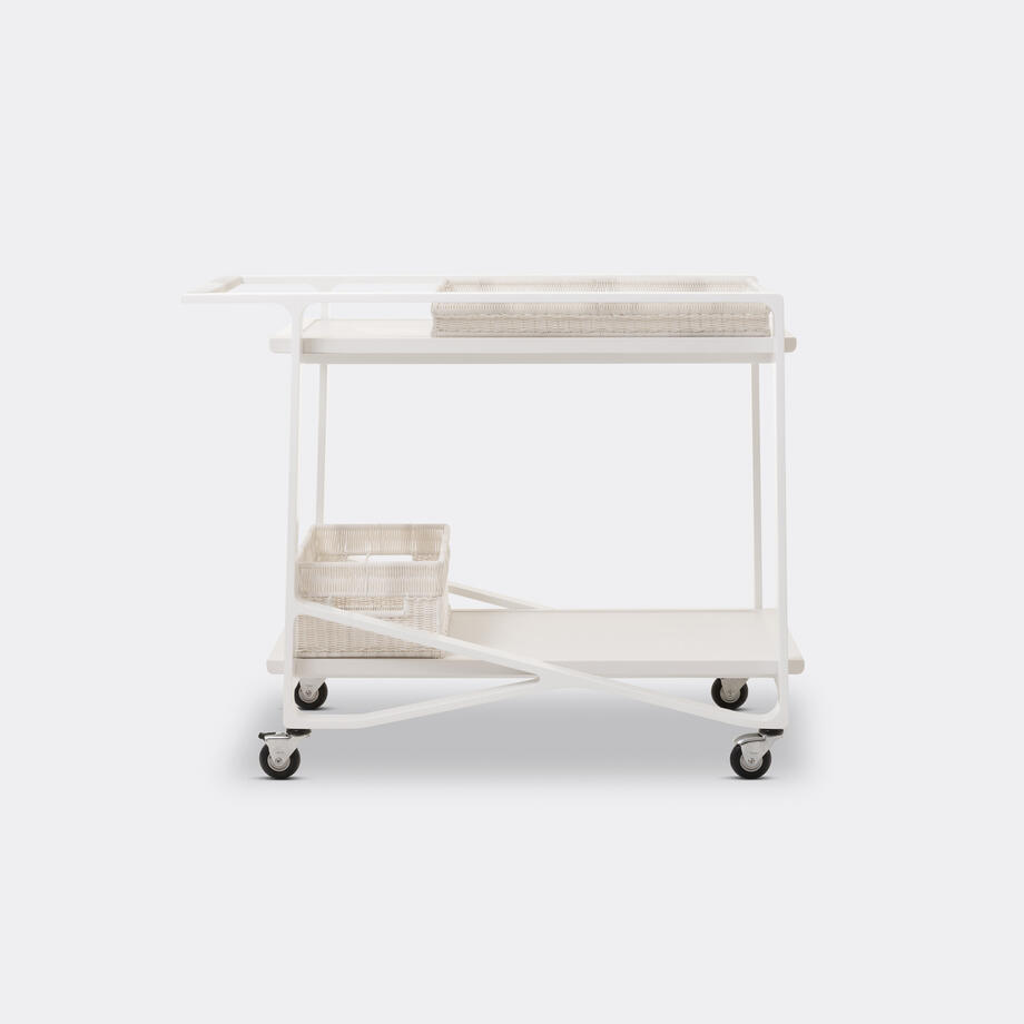 Omura Bar Cart, Pure White Stone Top, Pearl Frame