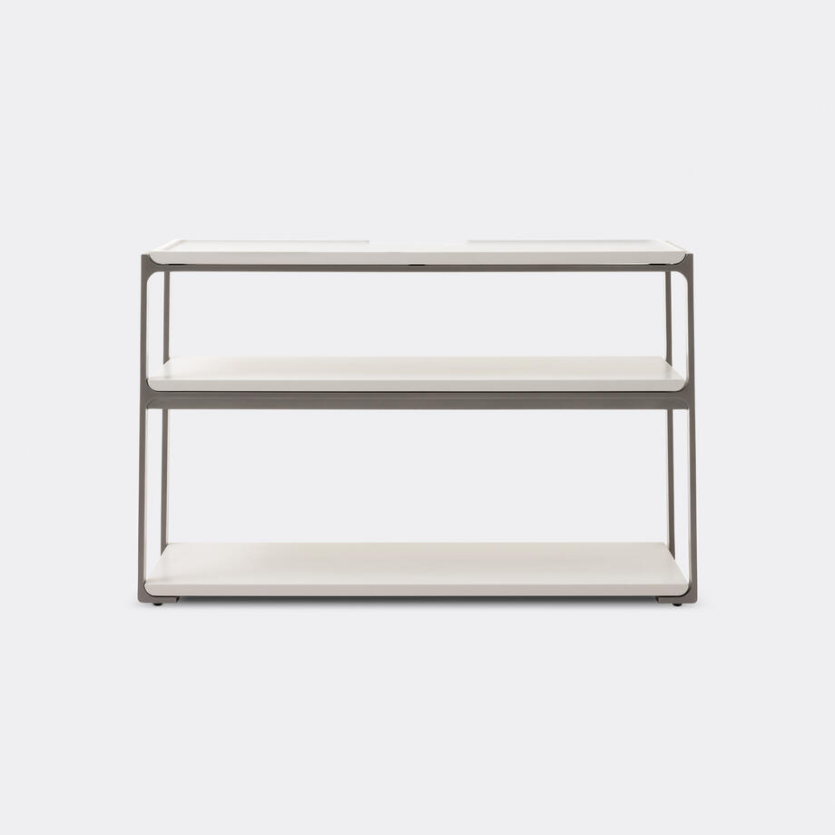 Plankton Console, Pure White Stone Top, Oyster Frame