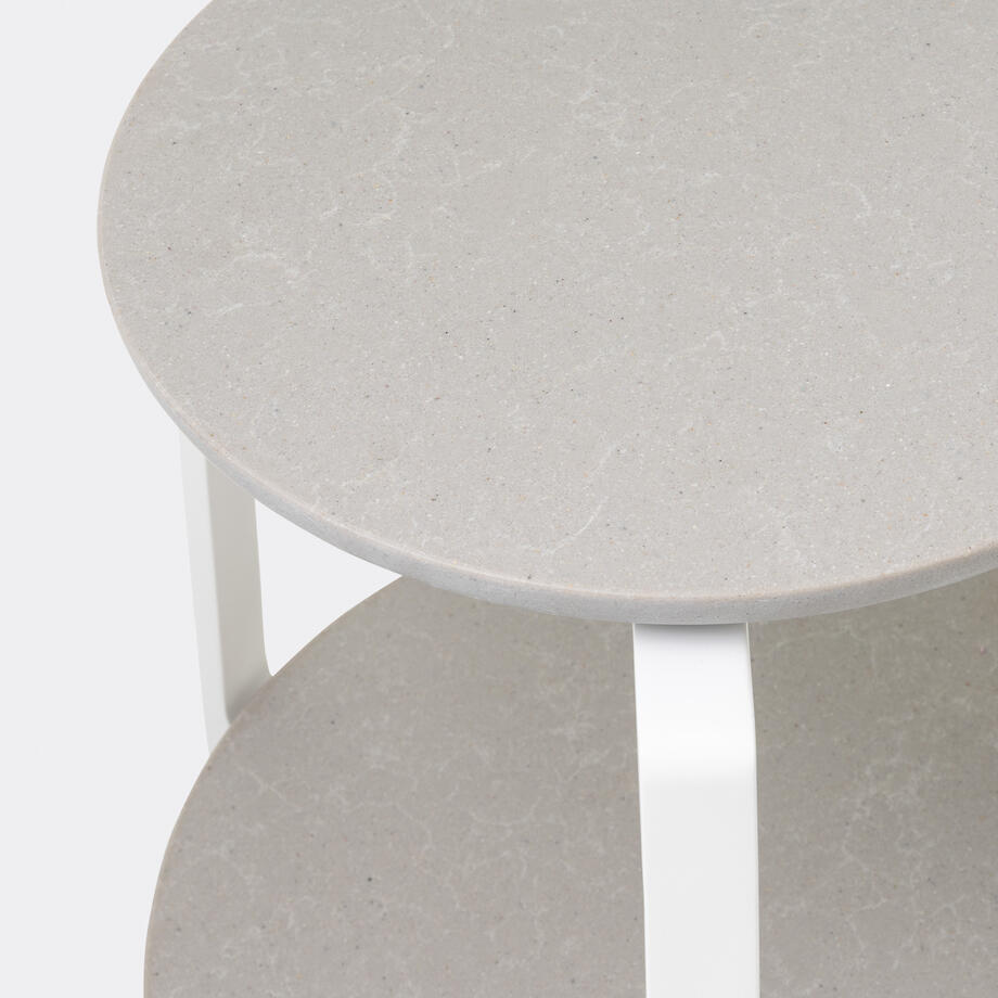 Plankton Round Side Table, Belgium Fog Stone Top, Pearl Frame, Size 1