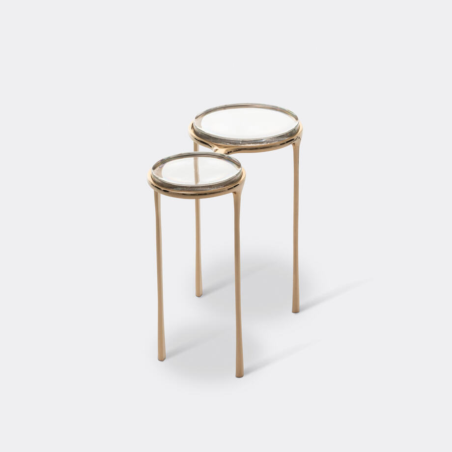 Spectacles Side Table, Polished Bronze, Clear