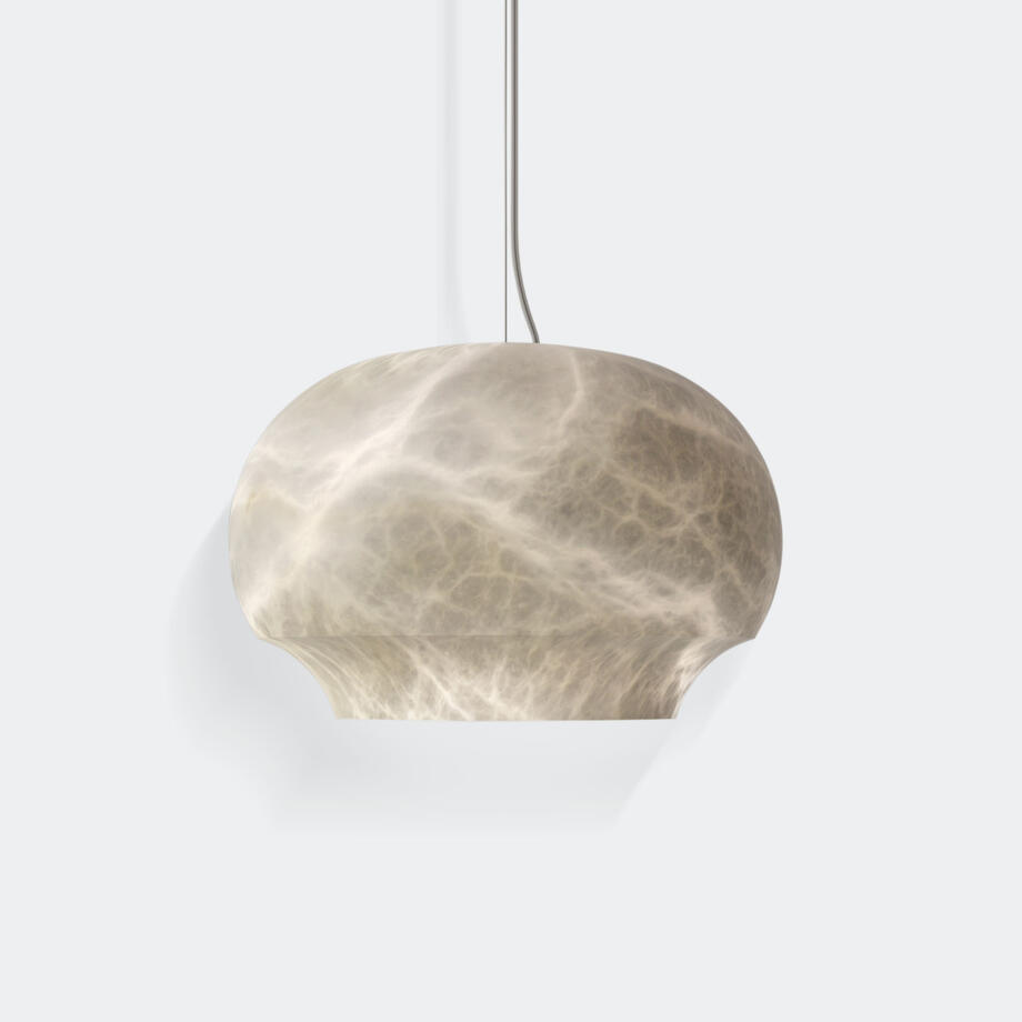 Celine Pendant, Matte White Canopy, Stainless Steel Wire Rope