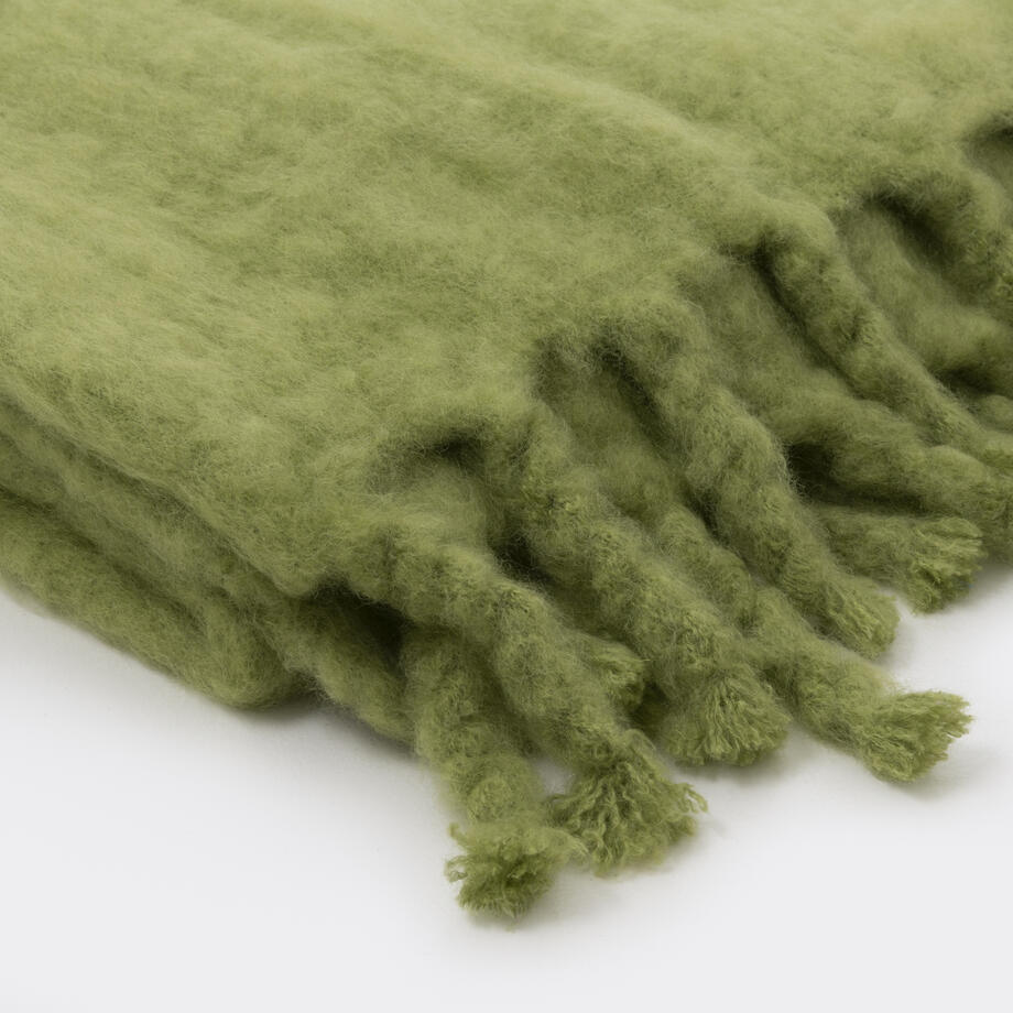 Mohair Throw with Tassels, Pea Green