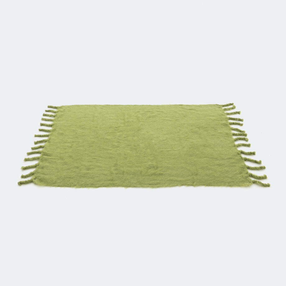 Mohair Throw with Tassels, Pea Green