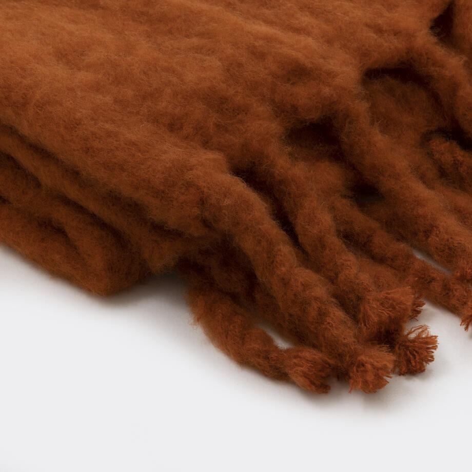 Mohair Throw with Tassels, Rust