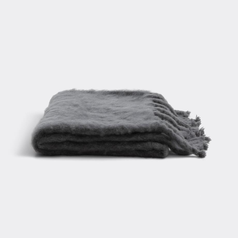 Mohair Throw With Tassels, Charcoal