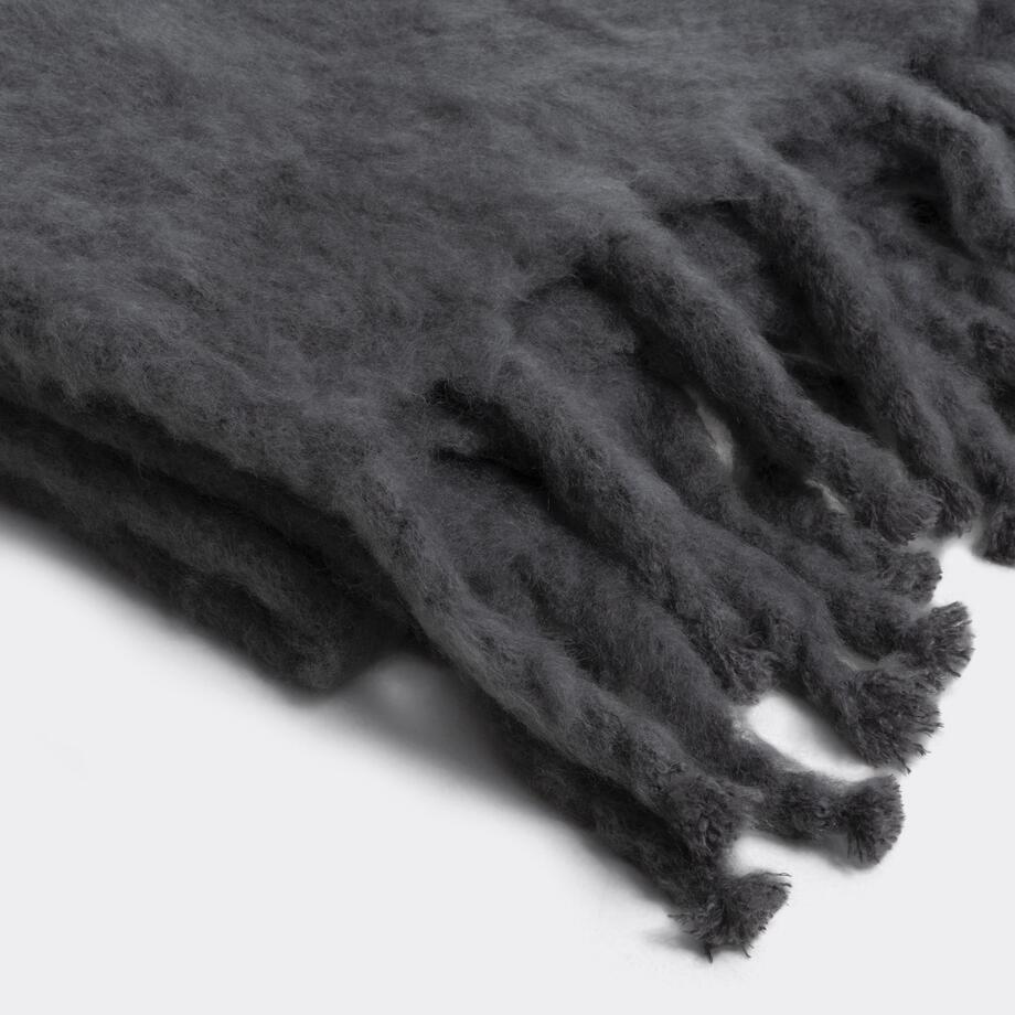 Mohair Throw With Tassels, Charcoal