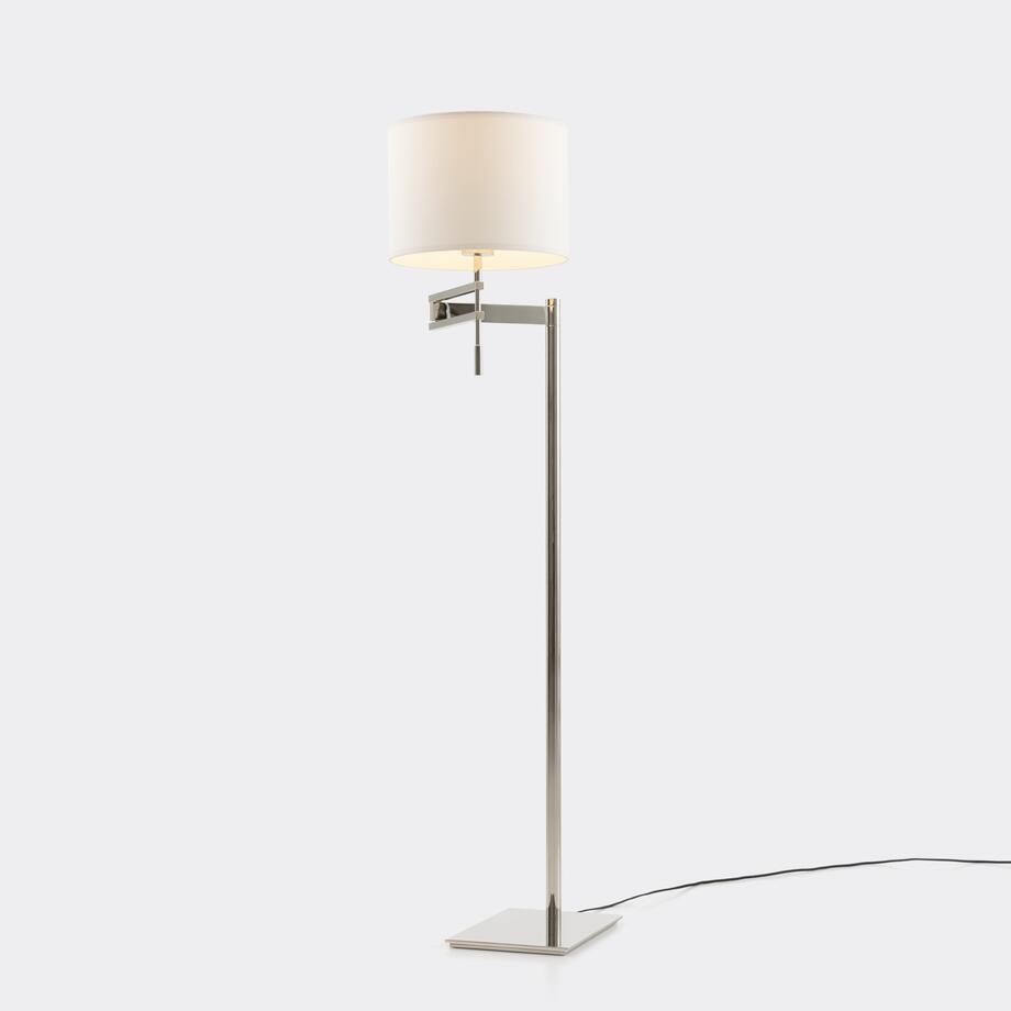 Signature Swing Arm Floor Lamp, Polished Nickel, Aquarelle Shade with Diffuser