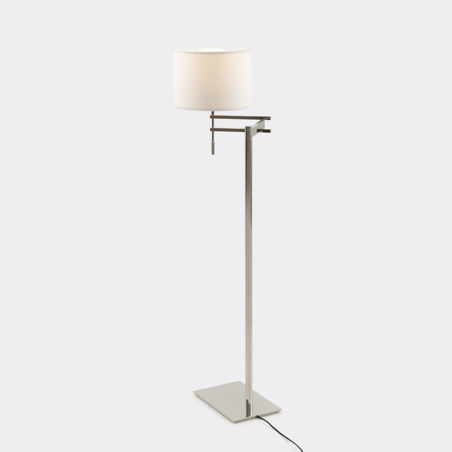 Signature Swing Arm Floor Lamp, Polished Nickel, Aquarelle Shade with Diffuser