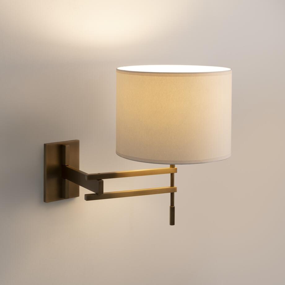 Signature Swing Arm Sconce, Light Bronze with Aquarelle Shade