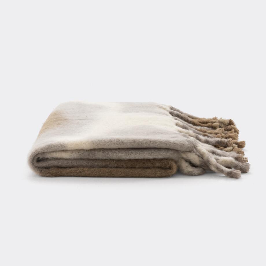 Mohair and Wool Throw, Multi Colored Abstract, Brown Grey